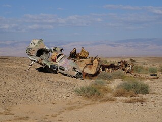 Remains of crashed military plane in the desert