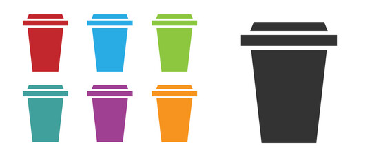Black Coffee cup to go icon isolated on white background. Set icons colorful. Vector Illustration.