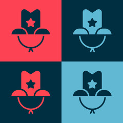 Pop art Western cowboy hat icon isolated on color background. Vector Illustration.