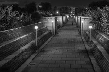 path a the park of the city B&W