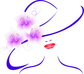 The girl in a hat with lilies.