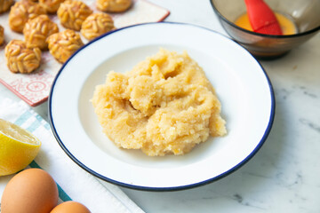 Almond and pine nuts Panellets . Traditional Catalan sweet made with potato, egg, sugar, almonds and pine nuts. Prepares to celebrate Halloween and November 1st