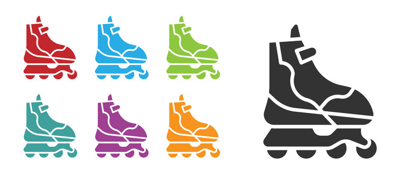 Black Roller skate icon isolated on white background. Set icons colorful. Vector Illustration.