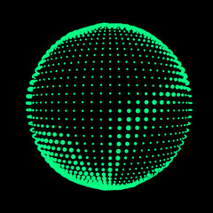 Abstract halftone textured sphere. Disco ball lines flare. Electric jet impulse discharges. Waves of thickened flows