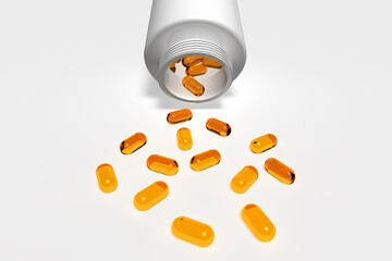 瓶からこぼれでたカプセル型のサプリメント