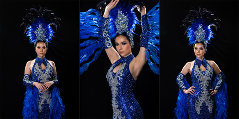 Fototapeta premium Woman in Cabaret Carnival Fancy Dress Gown with glitter, luxury decoration