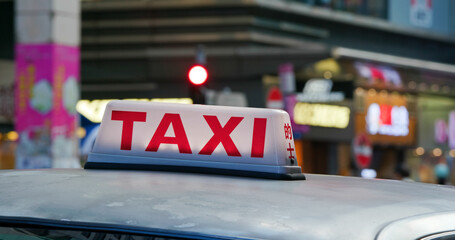 Taxi queue up in city street