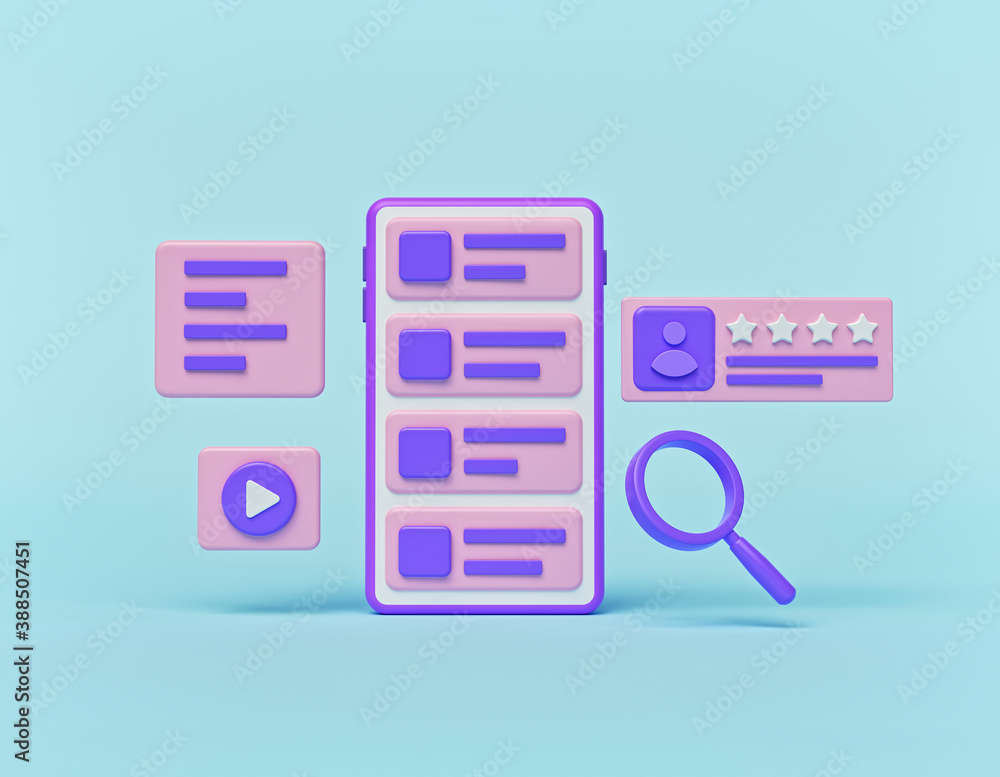 Fototapete online search results on a smartphone. minimal concept. 3d rendering