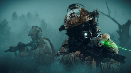 special forces soldier in battlefield . modern warfare...