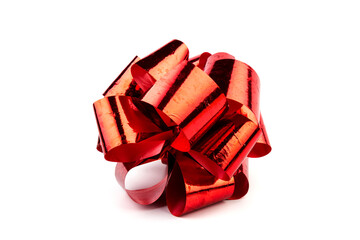 Luxury red bow for presents realistic design. Decorative gift bow isolated on white background.