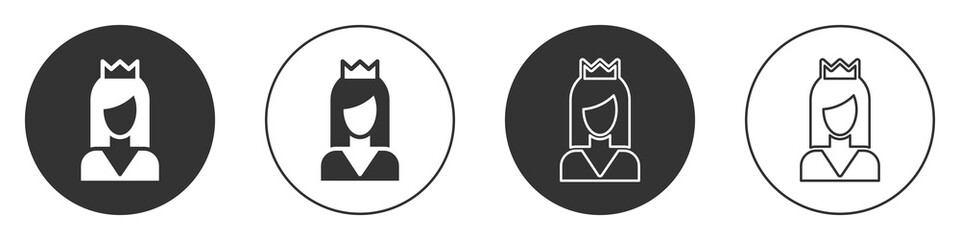 Black Princess icon isolated on white background. Circle button. Vector.