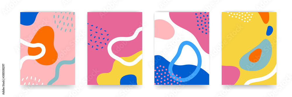 Poster Background pattern, abstract color forms, vector Boho doodle and pop art creative covers design. Modern and retor minimalism trendy pattern background with abstract lines and popart color shapes