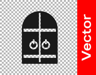 Black Medieval castle gate icon isolated on transparent background. Medieval fortress. Protection from enemies. Vector.