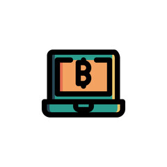 Bitcoin, Cryptocurrency, Laptop Icon. Business Icon Set Vector Logo Symbol.
