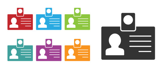 Black Identification badge icon isolated on white background. It can be used for presentation, identity of the company, advertising. Set icons colorful. Vector.
