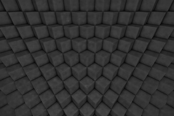 3D Background abstract minimalistic texture with many rows of volumetric cubes / pentahedrons lying in the white light. Animation. Mobile briquette wall