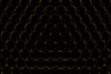 3D Honeycombs. Background abstract minimalistic texture with many rows of volumetric Gold figures of hexagons lying in the white light. Animation. Mobile wall made of briquettes.