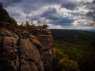 Scenic view on the rocks of beautiful czech nature in autumn.
