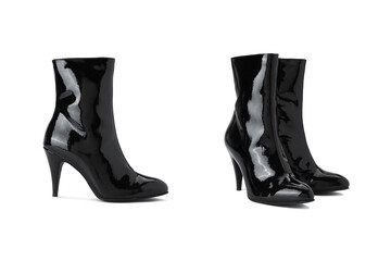 Women's black classic boots. Front and side views