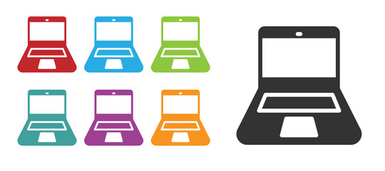 Black Laptop icon isolated on white background. Computer notebook with empty screen sign. Set icons colorful. Vector.