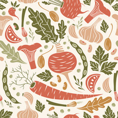 Seamless pattern with vegetables and mushrooms - 388510422