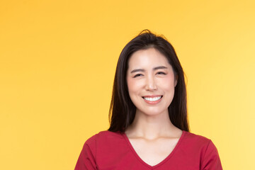 Fototapeta premium Image of feeling excited, shock, surprise and happy. Young asian woman standing on white background. Female face expressions and emotions body language concept.