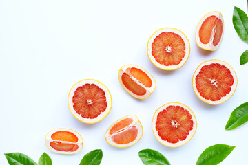 High vitamin C. Juicy grapefruit on white.