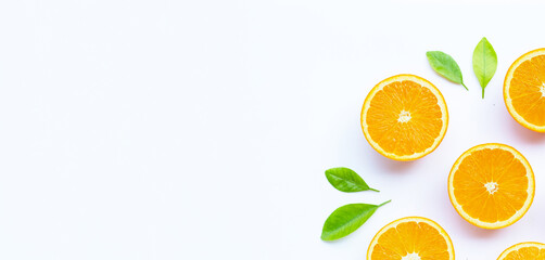 High vitamin C, Juicy and sweet. Fresh orange fruit on white. © Bowonpat
