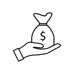 Money bag in hand vector icon