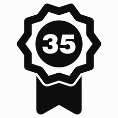 Medal icon and number thirty-five. Guarantee illustration. Winner icon. Approval label. Reward. Vector icon.