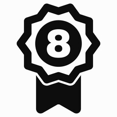 Medal and number eight icon. Guarantee illustration. Winner icon. Approval label. Reward. Vector icon.