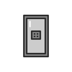 View closed entrance doors on code color line icon. Isolated vector element.