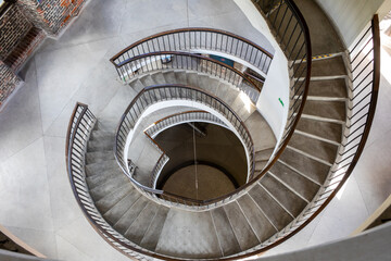 Stairs and Foucault's Pendulum suspended within the belfry or Radziejowski Tower on Cathedral Hill, Frombork. Poland