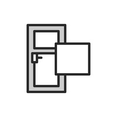 Front view closed door color line icon. Material plastic. Isolated vector element.