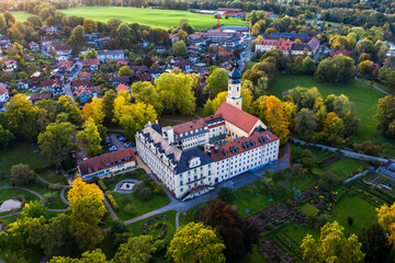 Aerial view, Bernried Abbey, Lake Starnberg, Pfaffenwinkel, Upper Bavaria, Bavaria, Germany
