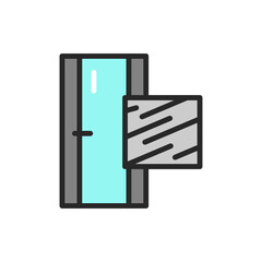 Front view closed door color line icon. Material steel. Isolated vector element.