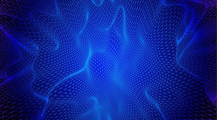 Digital landscape with mountains or clouds made of triangular line grid