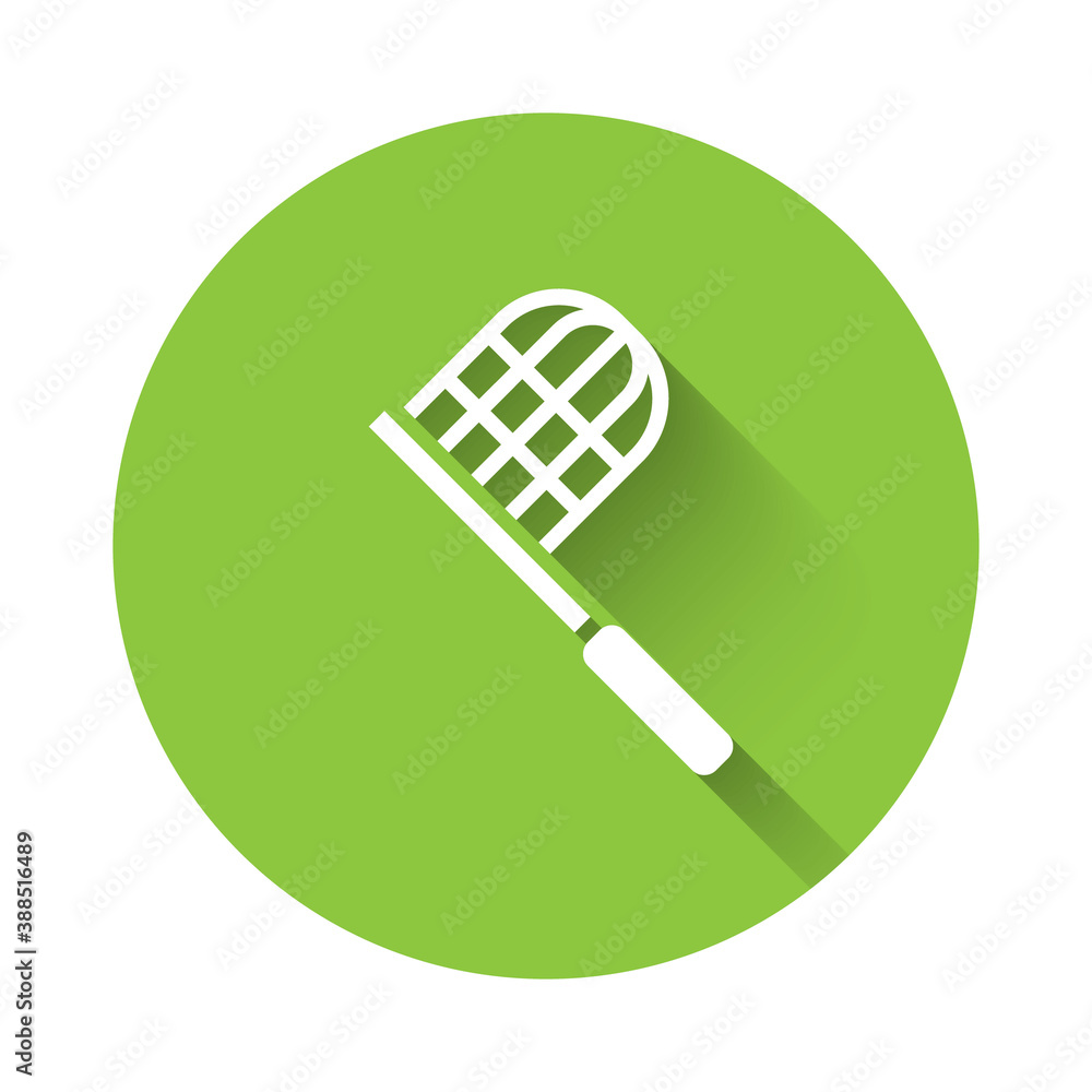 Aufkleber white butterfly net icon isolated with long shadow. green circle button. vector.