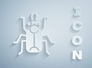 Paper cut Beetle bug icon isolated on grey background. Paper art style. Vector.