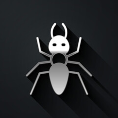 Silver Ant icon isolated on black background. Long shadow style. Vector.
