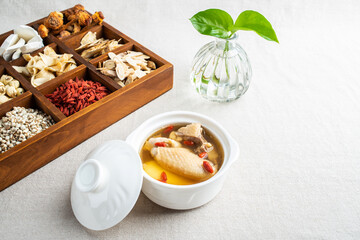 Chinese traditional nourishing soup wolfberry stewed chicken soup