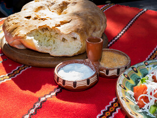 homemade bread and beautiful salt with rural spices_1