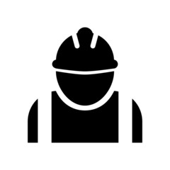 Construction worker vector icon. Black on white.