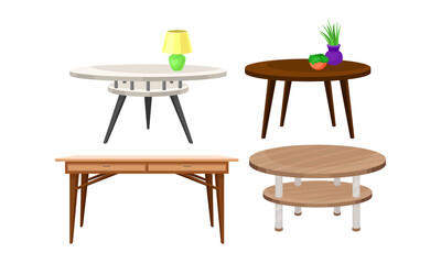 Room Furniture with Desk and Tables Vector Set