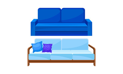 Room Furniture with Sofa or Settee Vector Set