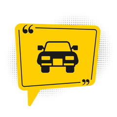 Black Car icon isolated on white background. Yellow speech bubble symbol. Vector.