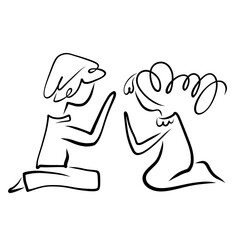 young couple kneeling together praying to god