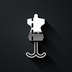 Silver Mannequin icon isolated on black background. Tailor dummy. Long shadow style. Vector.