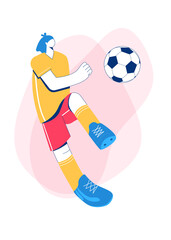 Girl playing football. Trendy flat style. Character design. 
