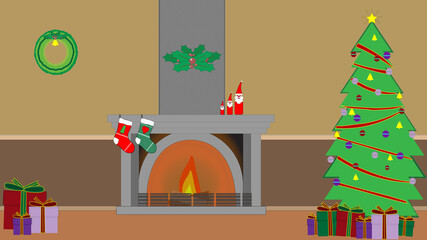 Christmas holiday season interior original cutout art